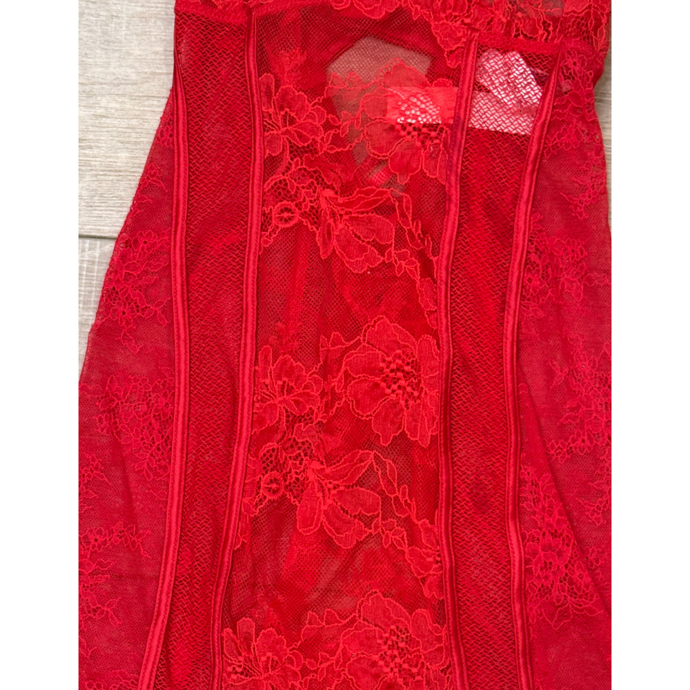 NEW VICTORIA'S SECRET RED MIXED SHEER & LACE MINI SLIP DRESS GARTERS SIZE SMALL - Picture 11 of 13